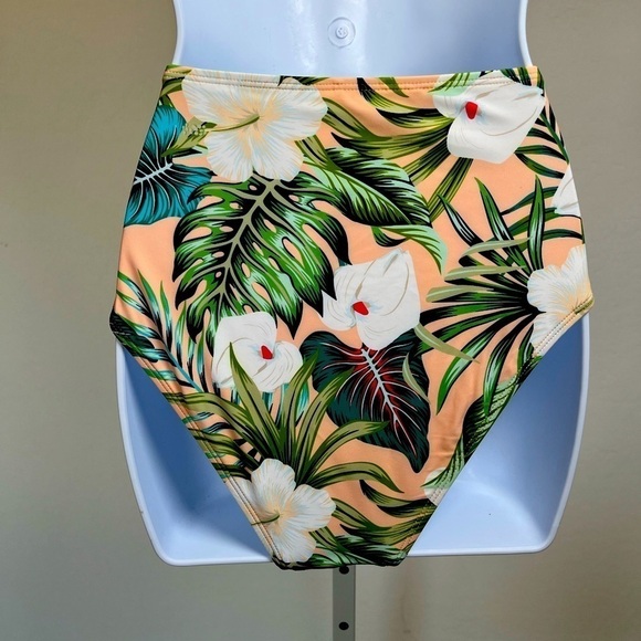 Cupshe Floral Print Med High Waisted Bikini Bottom Full Coverage NWOT - Picture 2 of 9